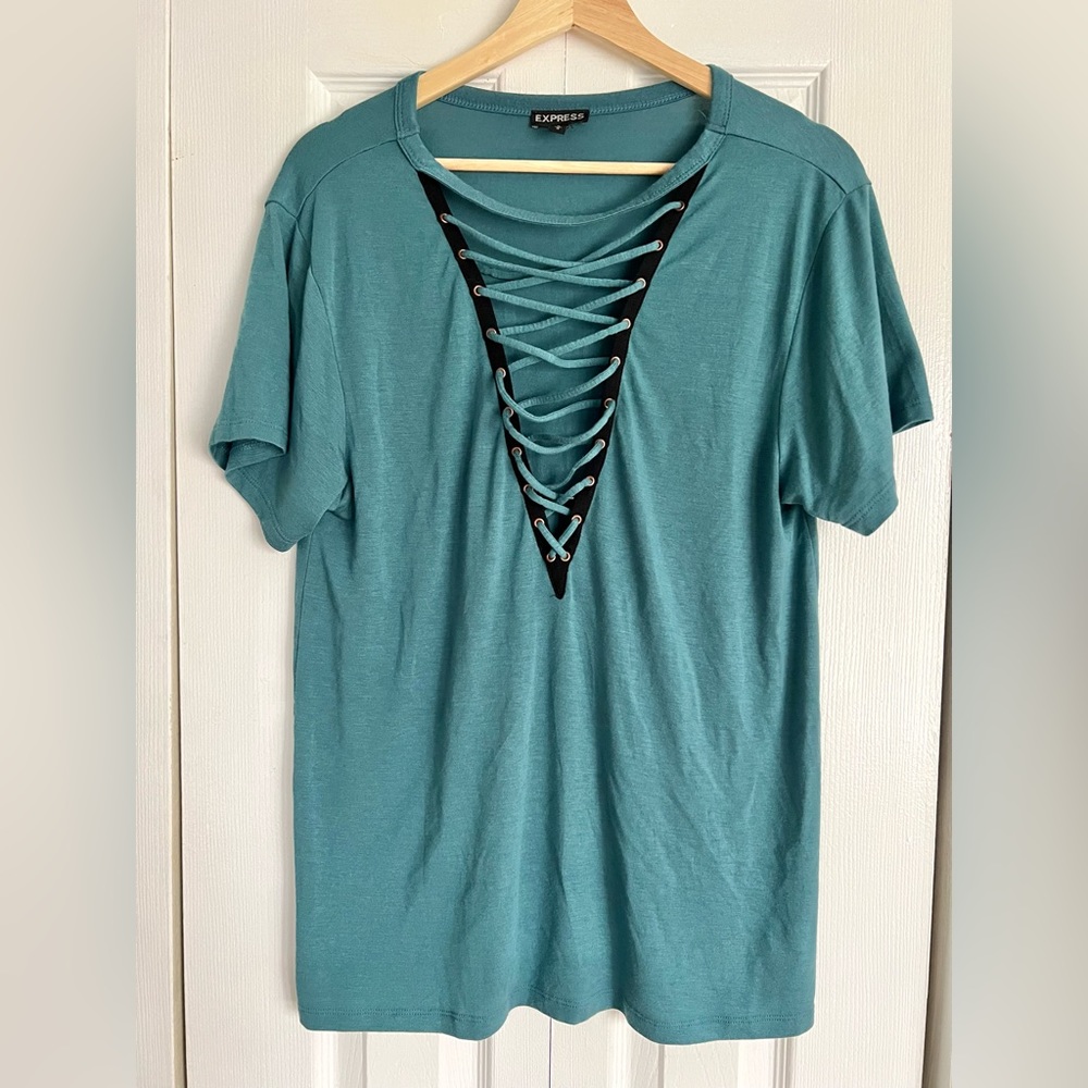 Express Lace-Up Top in Turquoise